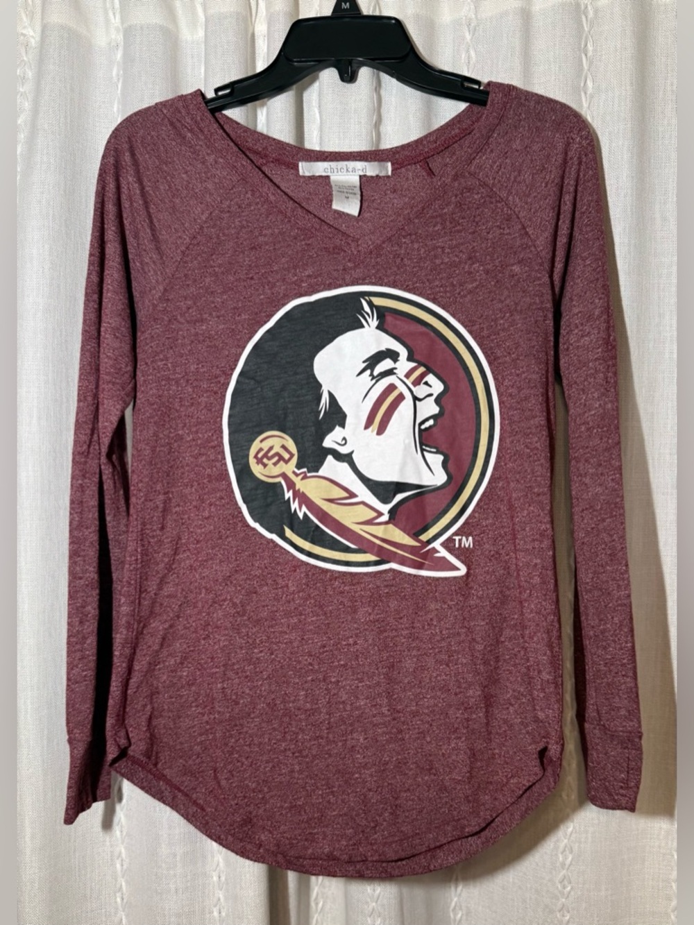 Chicka-d maroon Florida State University Seminoles tee w/vintage-style logo.